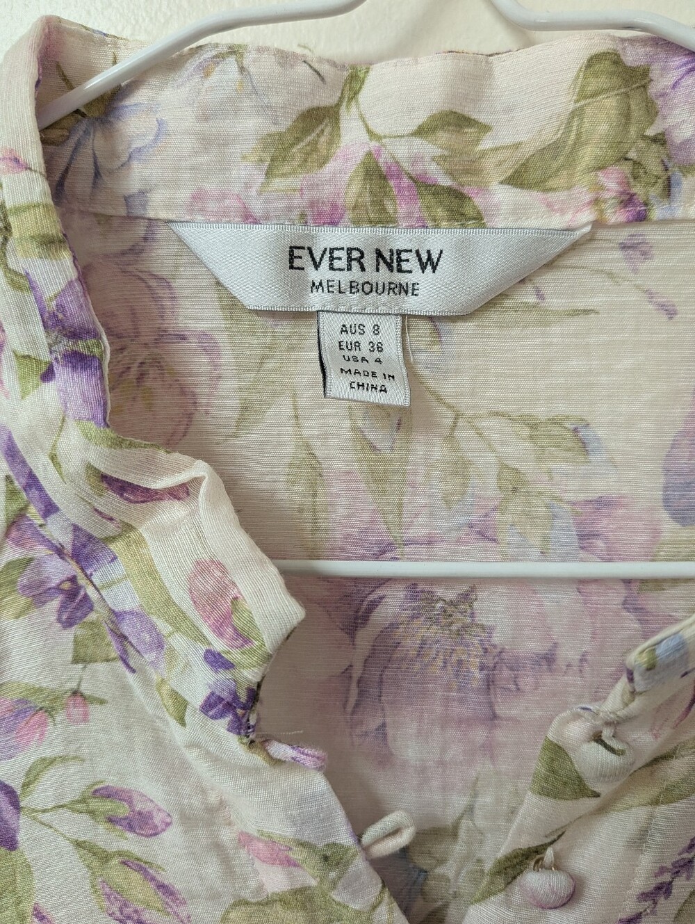 Evernew Floral Blouse Button Up Small 4. PTP 19" - Picture 10 of 10